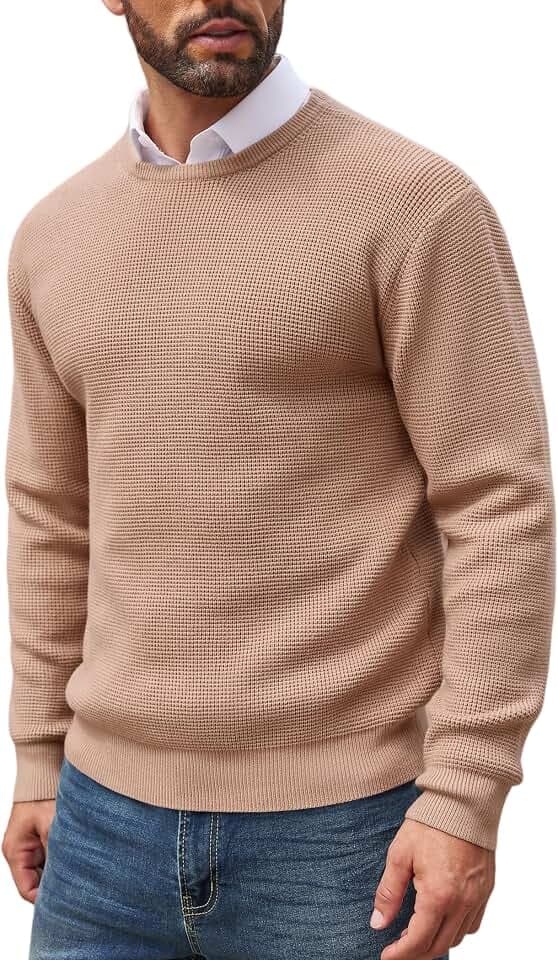 COOFANDY Herren Pullover Waffelstrick Strickpullover Winter Modern Einfarbig Männer Pulli mit Rundhals