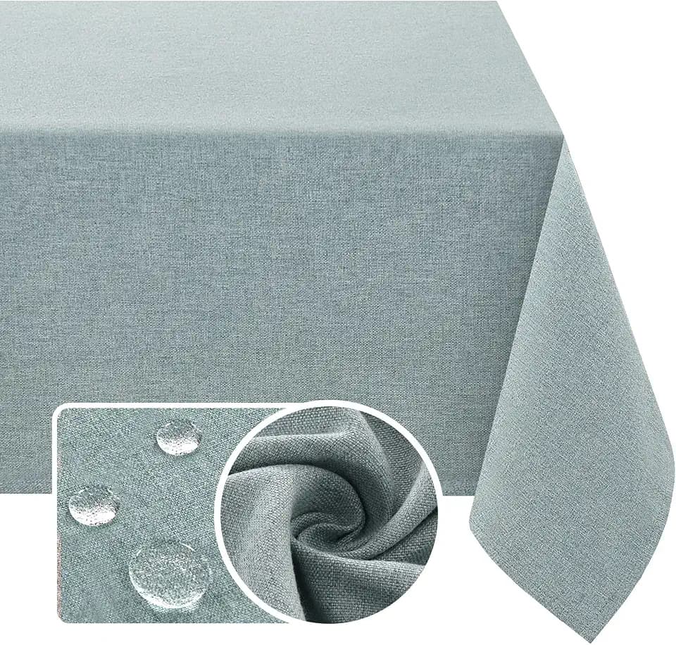 H.VERSAILTEX Linen Textured Tablecloth 60 x 102 Waterproof Decorative Table Cloth Spill-Proof Linen Look Cover for Party Table Extra Soft and Thick Fabric Wrinkle Free, Heather Aqua Gray