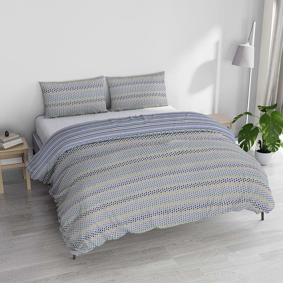Italian Bed Linen Bettwäsche Athena mit Bettbezug und Kissenbezügen, Bedruckt, Malindi Blue, Doppelbett