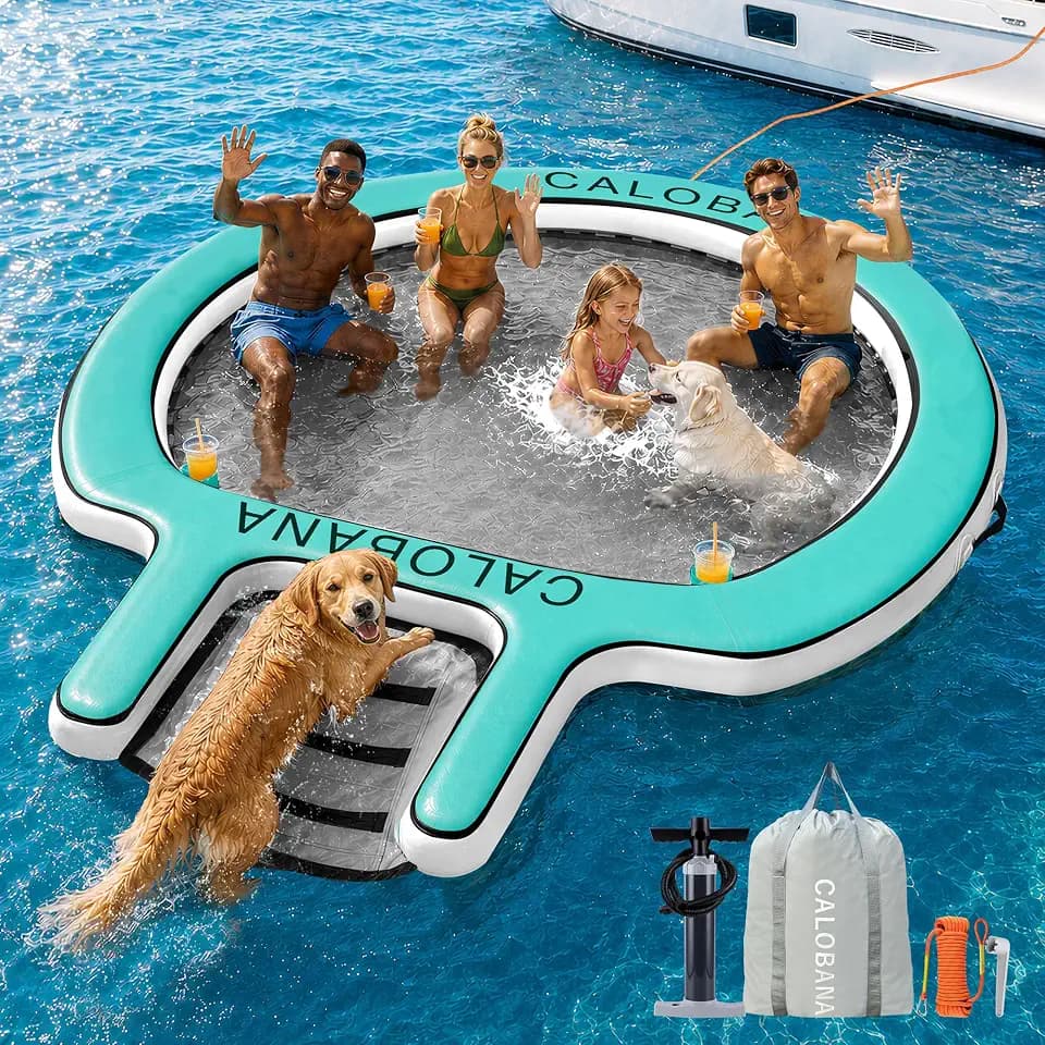 CALOBANA Water Hammock Floating Ring with Dog Ramp & Cup Holder