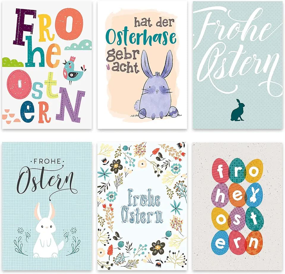 Papierdrachen 12 Osterkarten zum Sammeln und Verschicken - liebevoll gestaltetes Postkarten Set Pastell - Grußkarten Set 1