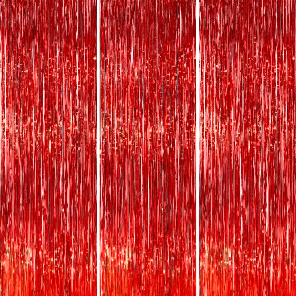 PartyWoo Red Tinsel Streamers 8.2FT 3pcs Fringe Curtain Backdrop
