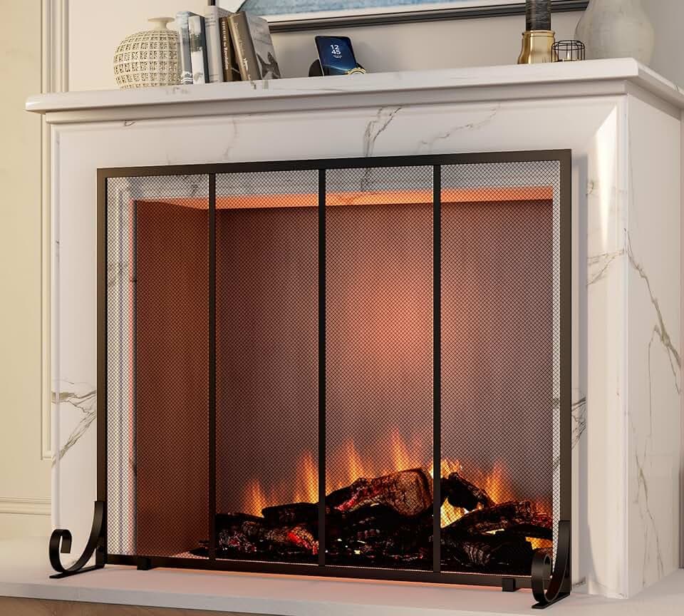Fire Beauty Wrought Iron Fireplace Screen Safety Guard for Indoor Hearth