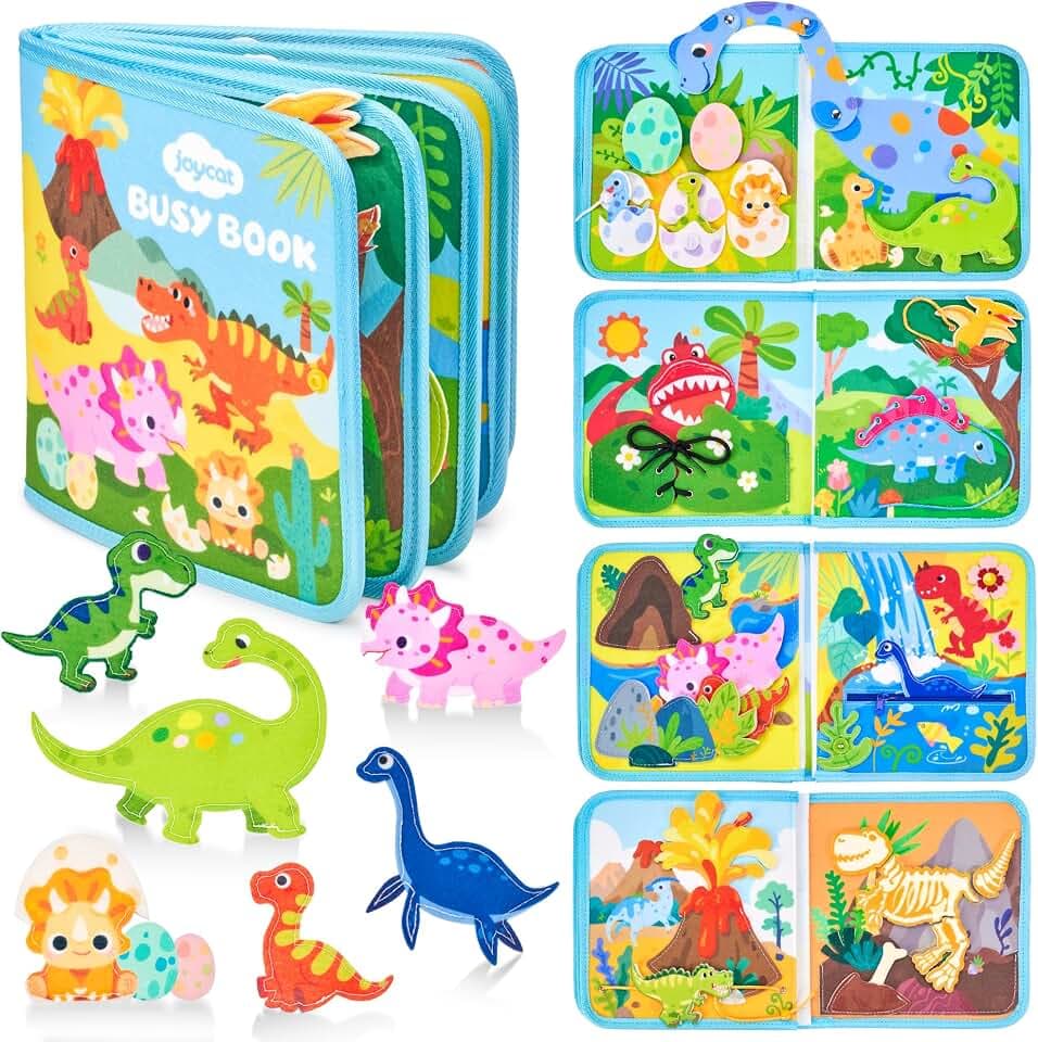 JoyCat Dinosaur Busy Book for Toddlers 2-4, Montessori Quiet Activity Toy