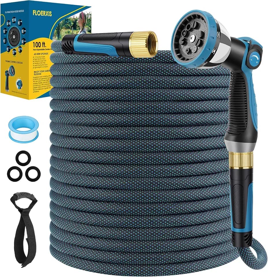 Non-Expandable Garden Hose 100 ft, Lightweight Flexible Anti-Kink