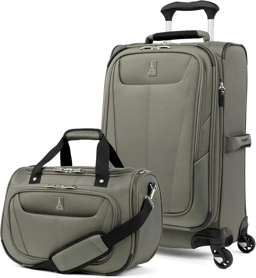 Travelpro Maxlite 5 Softside 2pc Set Expandable Carry On Luggage with 4 Spinner Wheels/Soft Underseat Tote, Lightweight Suitcase, Men and Women, Slate Green