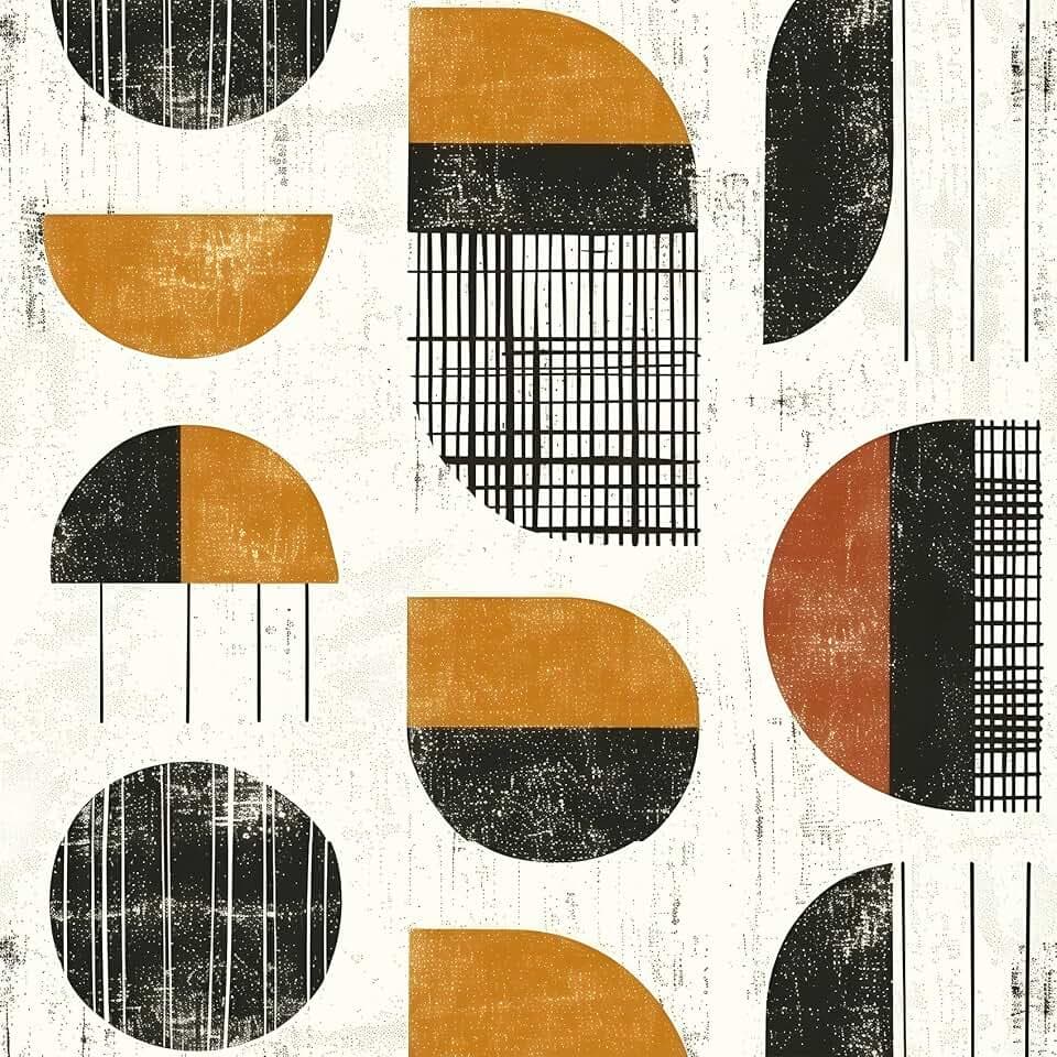 Livelynine 17.5x276 Geometric Wall Paper Peel and Stick Modern Waterproof Bathroom Wallpaper Vintage Black Yellow Brown Cream Retro Art Deco Abstract Wall Vinyl Self Adhesive Contact Paper Cabinet