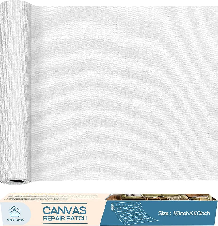 KING MOUNTAIN Canvas Repair Patch 16×60 Inch Self-Adhesive Waterproof Fabric Patch for Sofas, Tents, Furniture,Tote Bags, Car Seats (White)