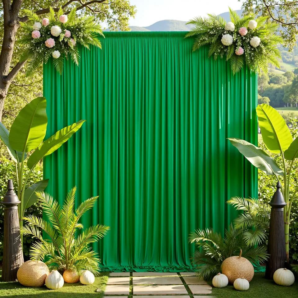 10ft x 10ft Green Backdrop Drapes for Wedding Parties, 2 Panels Wrinkle-Free Polyester Fabric Background Curtains for Reception, Birthday, Baby Shower Decorations
