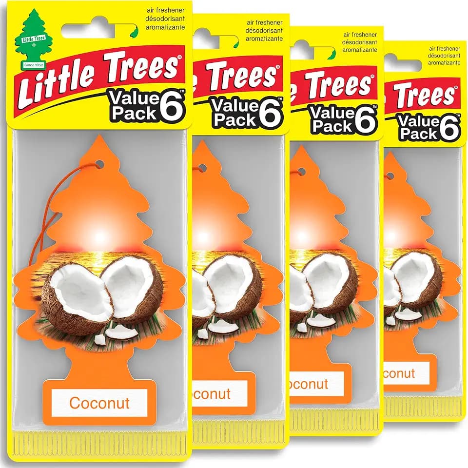 LITTLE TREES Car Air Freshener, 4 Count (Pack of 6), Coconut