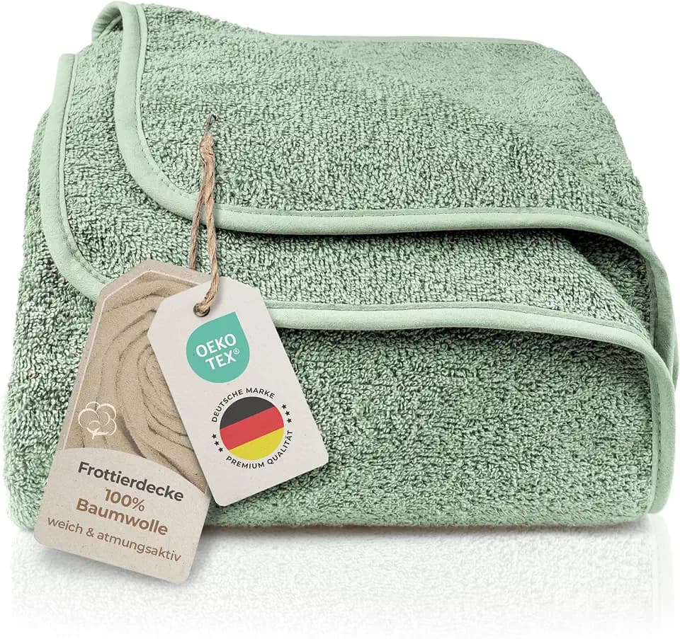 LAYNENBURG Premium Baumwoll-Frottierdecke 150x200 cm - dünne, leichte & kühlende Sommerdecke - als Sofadecke, Steppdecke & Frotteedecke (mint-grün)
