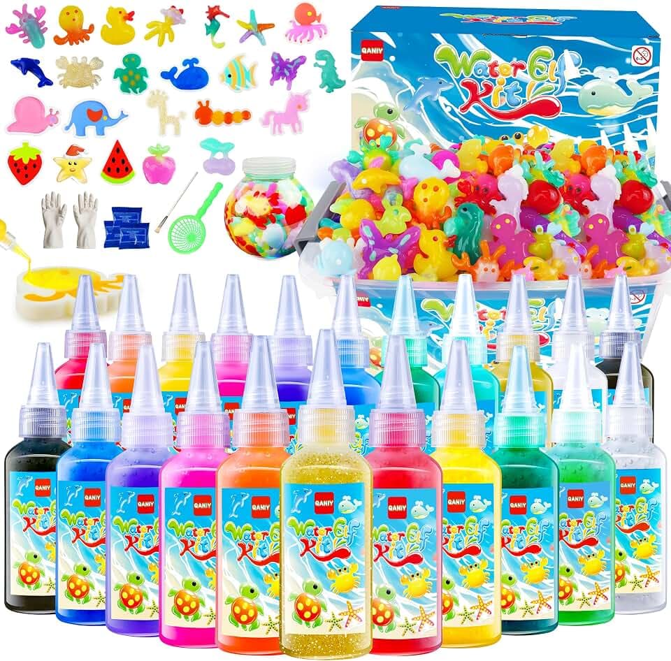 QANIY Magic Water Elf Toy Kit for Kids with 20 Gels and 24 Molds, Aqua Fairy,Fun DIY Craft Kit, Squishy Maker, Magic Water Art Kit Favors, Kids Christmas Gifts Crafts Ages 4-8