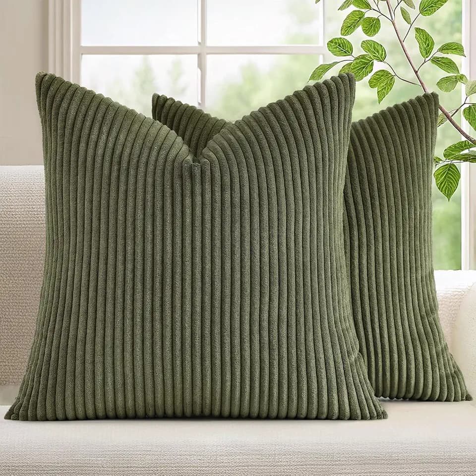 Mecatny Corduroy Fall Throw Pillow Covers 22x22 Set of 2 Olive Green