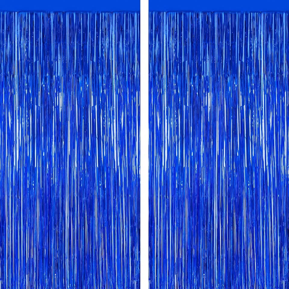 ZATAYE 2 Pack Dark Blue Foil Curtain Backdrop Birthday Party Decorations