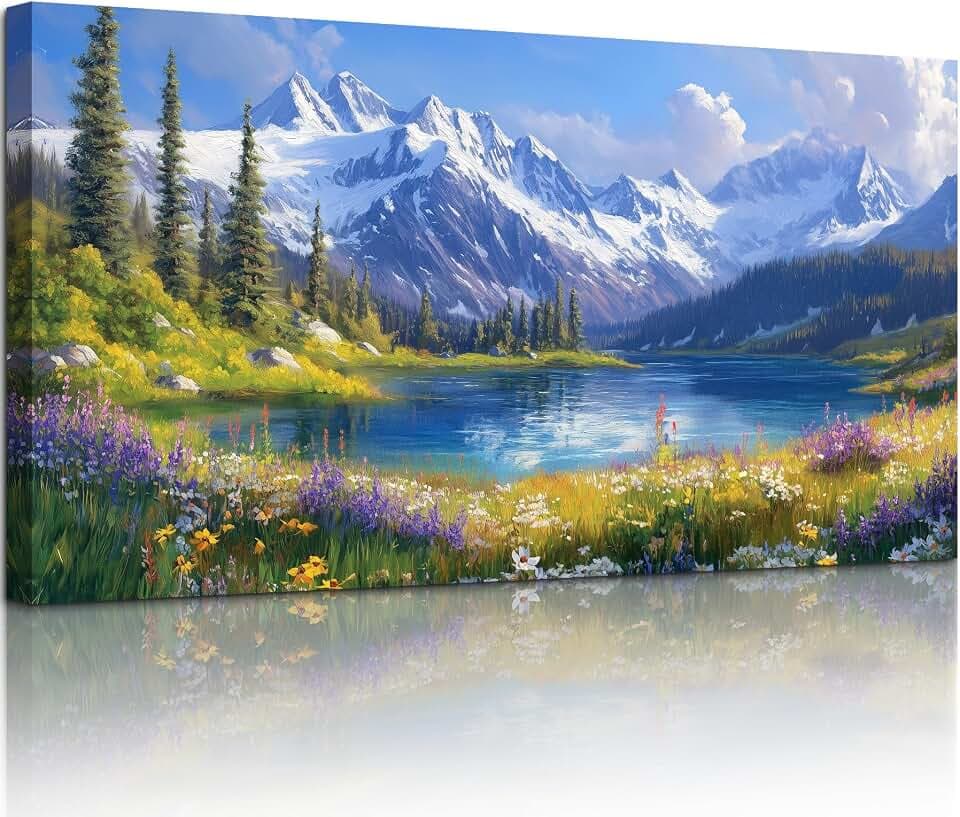 crmotu Nature Large Wall Art, Snow Mountain Lake Canvas Prints 29"x57"