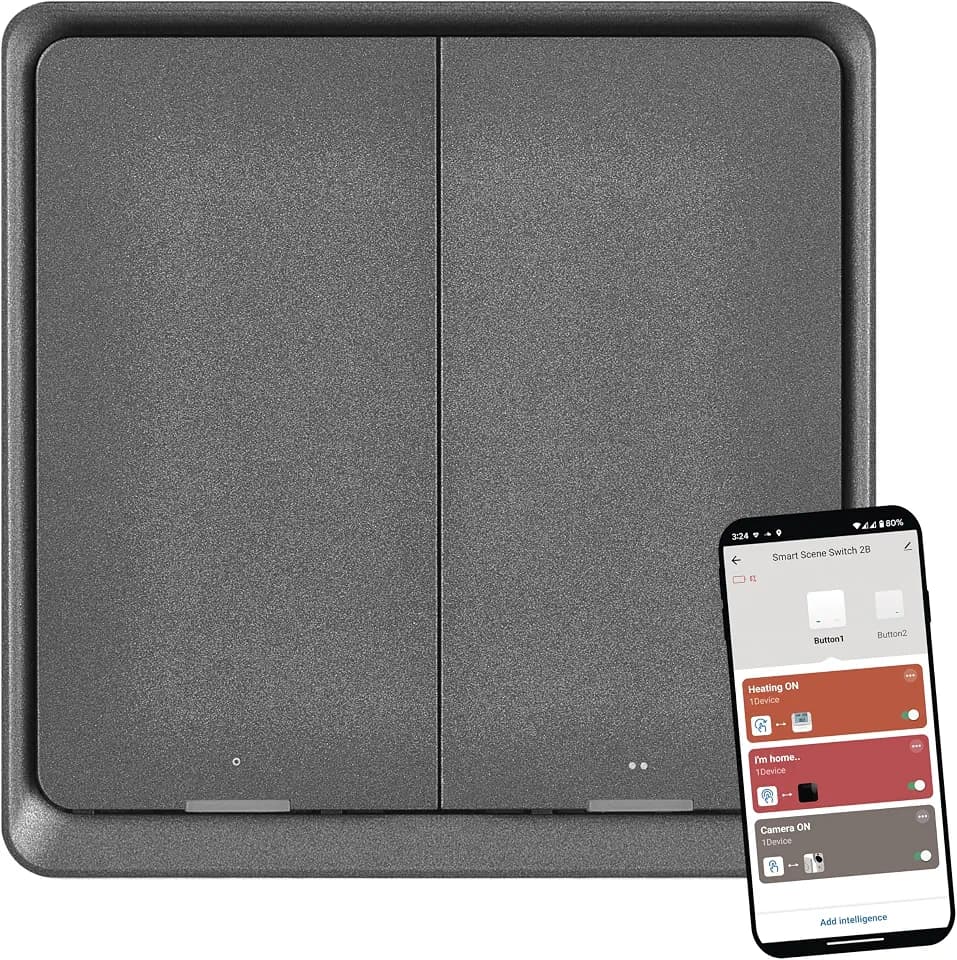 EMOS GoSmart - Smart Home Portabler Szenenschalter mit LED-Anzeige & App - ZigBee - batteriebetrieben - 2 Tasten, 6 Szenen - steuert unbegrenzt viele Smart Geräte oder Leuchten - anthrazitgrau