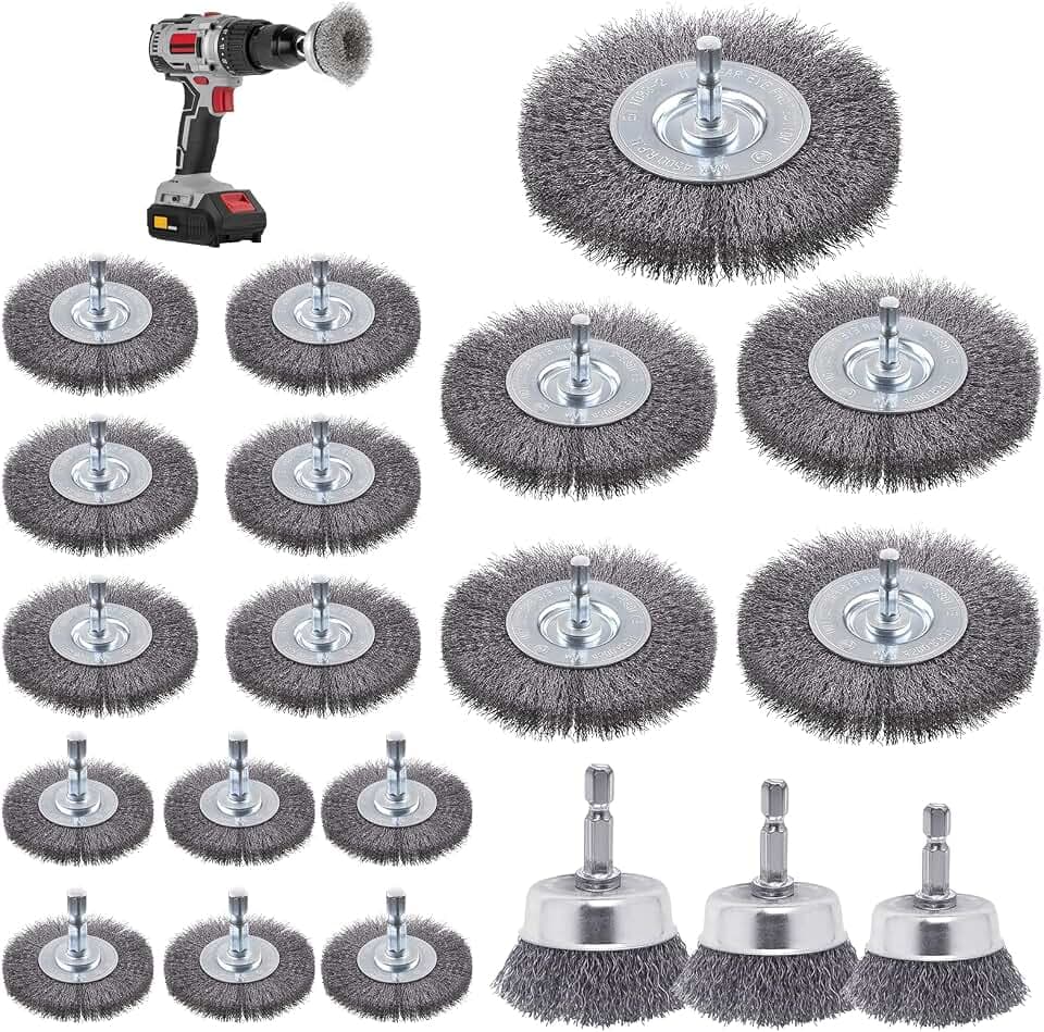 20 Stück Drahtbürste Bohrmaschine, 6mm Stahlbürste Akkuschrauber mit Sechskantstange Drahtbürsten Set, Drahtbürste Akkuschrauber, für Schleifen, Polieren, Entrosten, Reinigen und Vibrationsdämpfen
