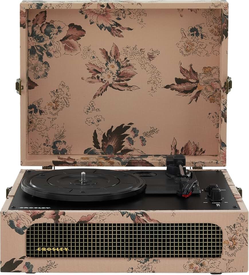 Crosley CR8017B-FL Voyager Record Player, Floral
