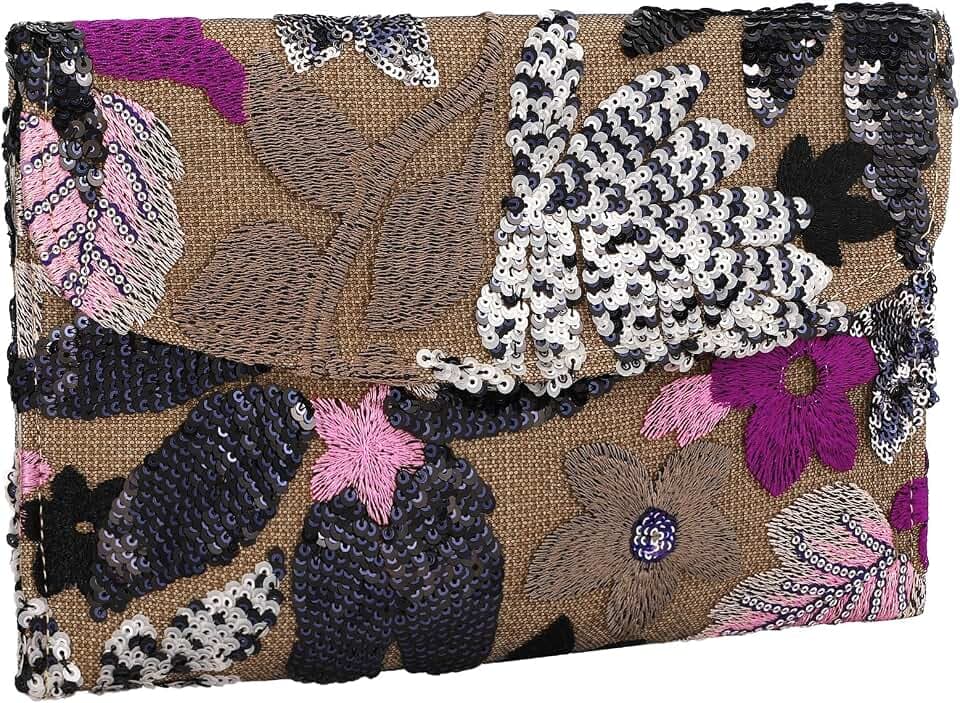 Embroidery Sequin Beaded Purse Floral Beaded Clutch Flower Evening Bag Clutch Purses for Women