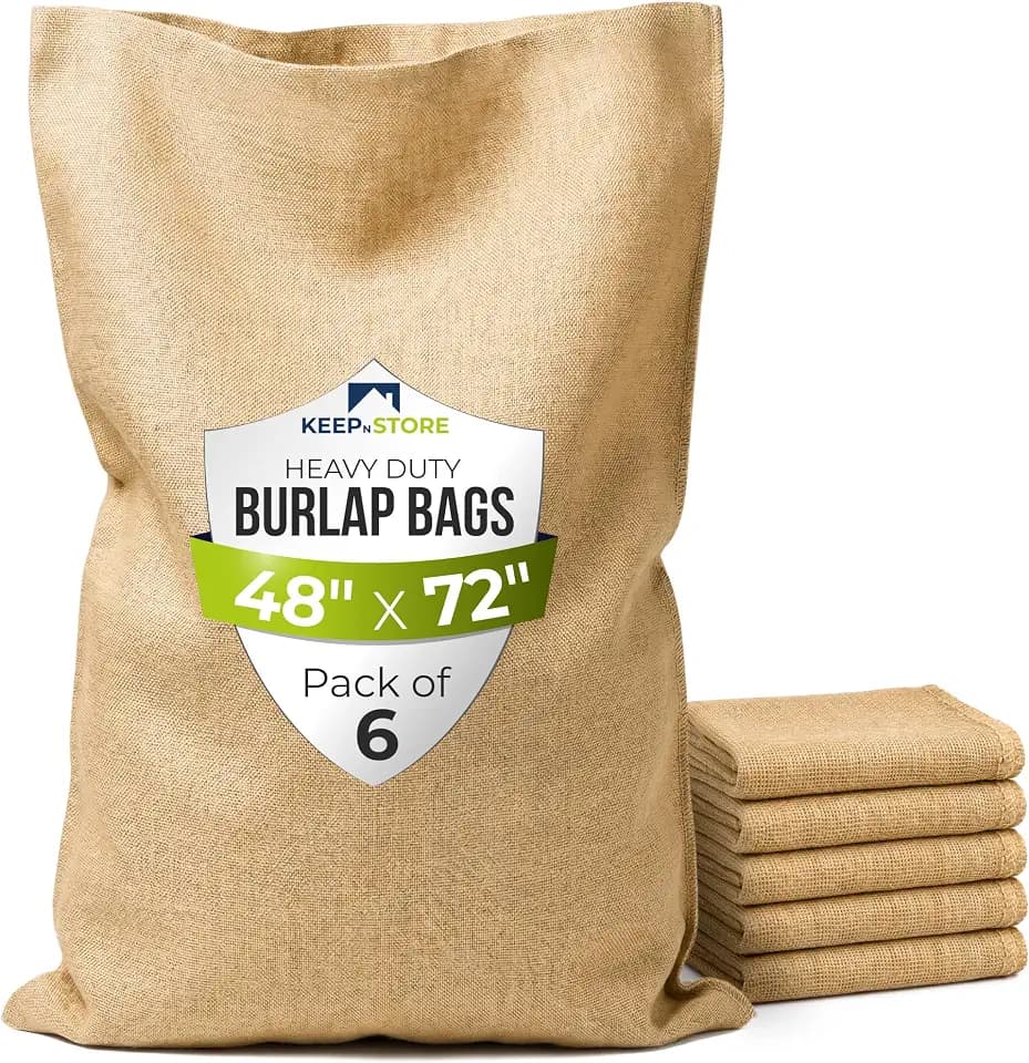 Burlap Storage Bags 48" x 72", Pack of 6 – Natural Jute Gunny Sacks for Storage of Vegetables, Gardening & Farm Use, Breathable Heavy-Duty Burlap Bags