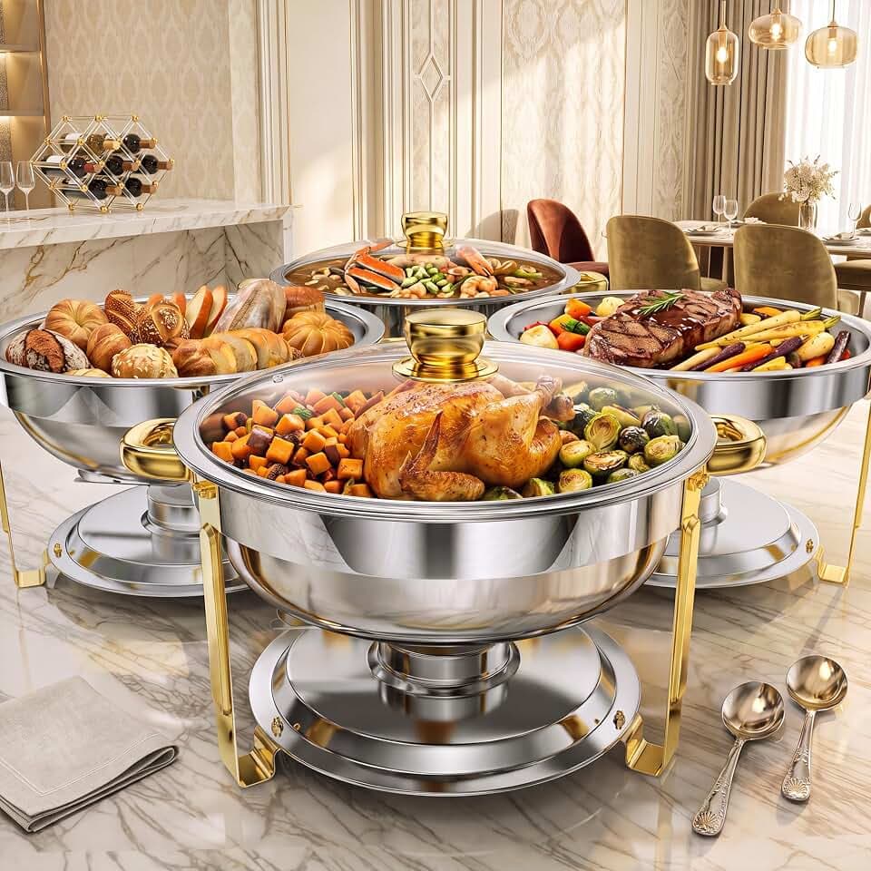 6QT Chafing Dishes for Buffet, 4 Pack Round Chafing Dish Set