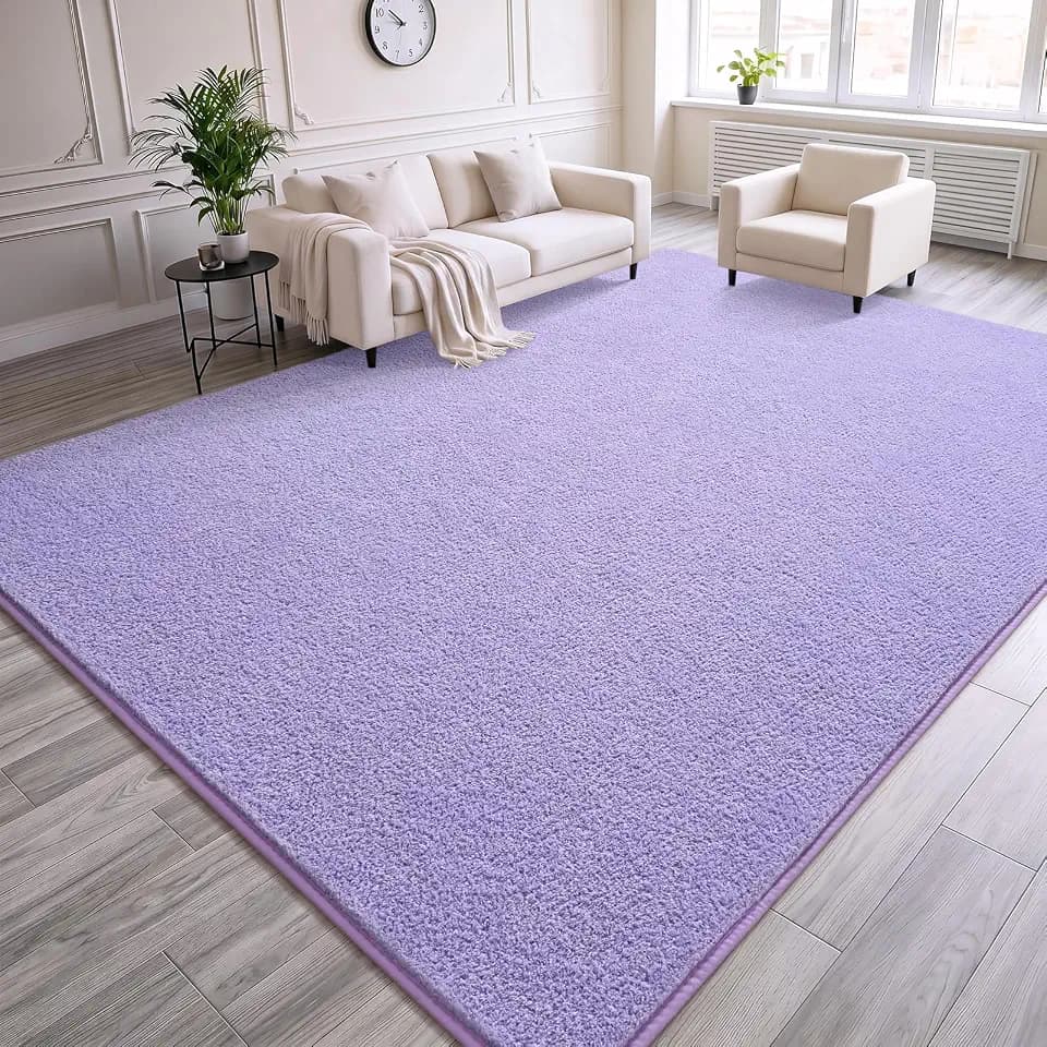 DweIke 4x6 Lavender Purple Rugs for Bedroom Living Room, Soft Fluffy Washable Low Pile Solid Color Rug, Non-Slip Throw Carpets for Kids Boys Girls Dorms Nursery Classroom Home Decor