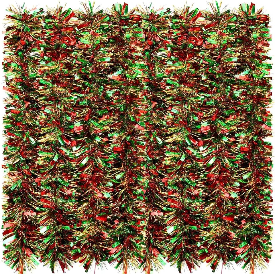 eBoot 39,4 Fuß Weihnachten Lametta Girlande Glänzend Girlande Metallisch Weihnachtsbaum Girlande Hängende Dekoration für Weihnachten Party Indoor und Outdoor Dekoration (Rot Grün Gold)