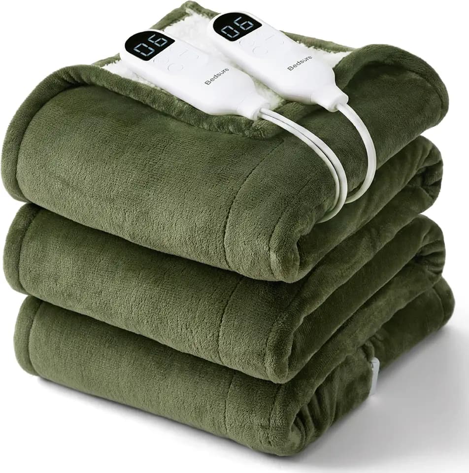 Bedsure Heated Blanket King Size, Dual Control Electric Blanket, Green