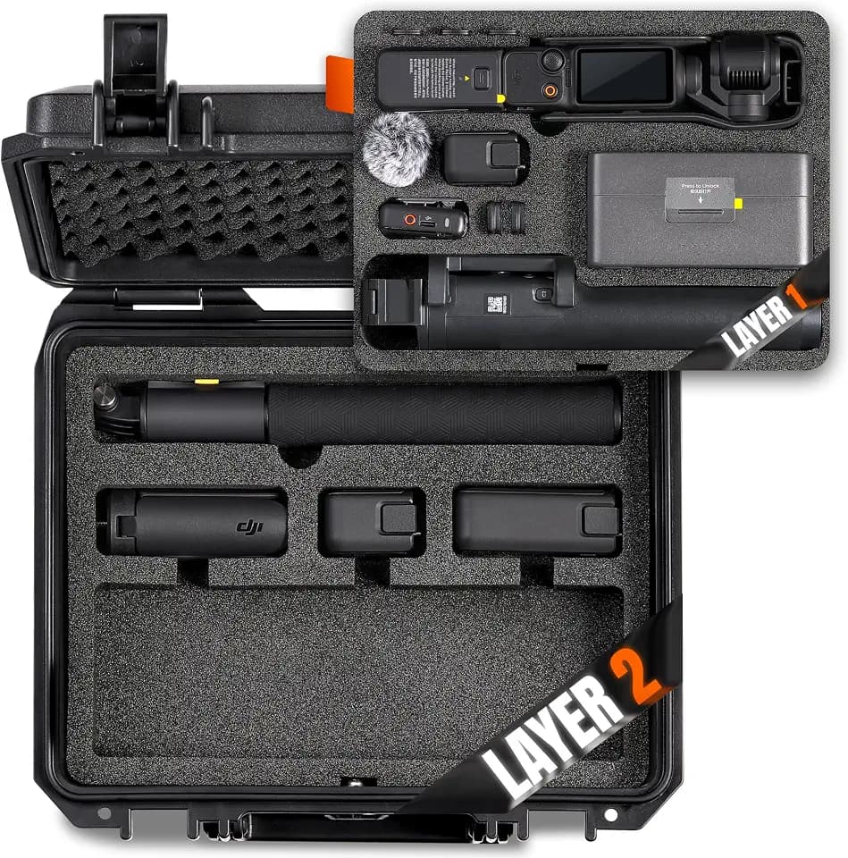 Travel Waterproof Hard Case Compatible with DJI Osmo Pocket 3/ Pocket 4 Accessories, Creator Combo/ Power Expansion Combo/ Vlog Combo, Compatible with Mic 2/ 3 Charging Case (Case & Foam Only)