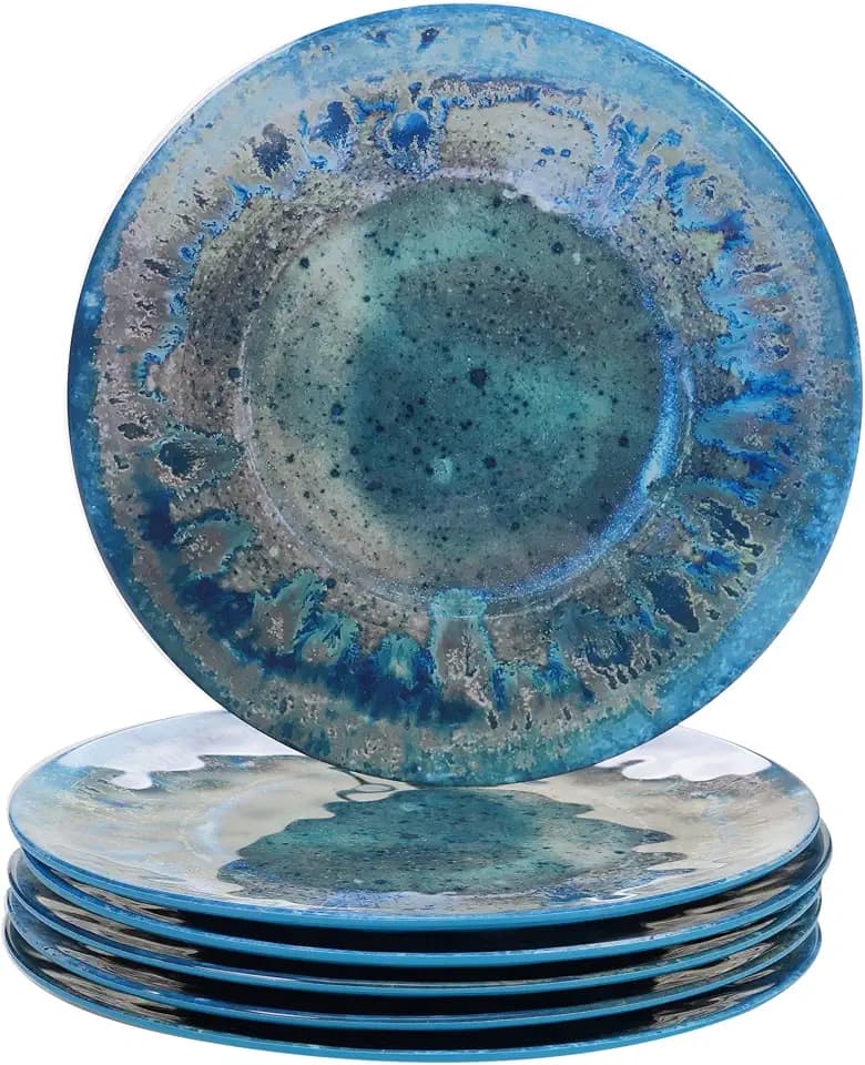 Certified International Radiance Teal Melamine 11" Dinner Plate, Large, Multicolor, Set of 6