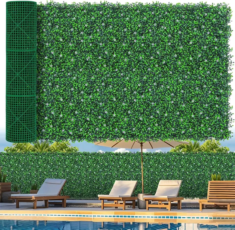 Grooy 48"x 120"(40 sq.ft) Artificial Boxwood Grass Wall Roll with Flowers