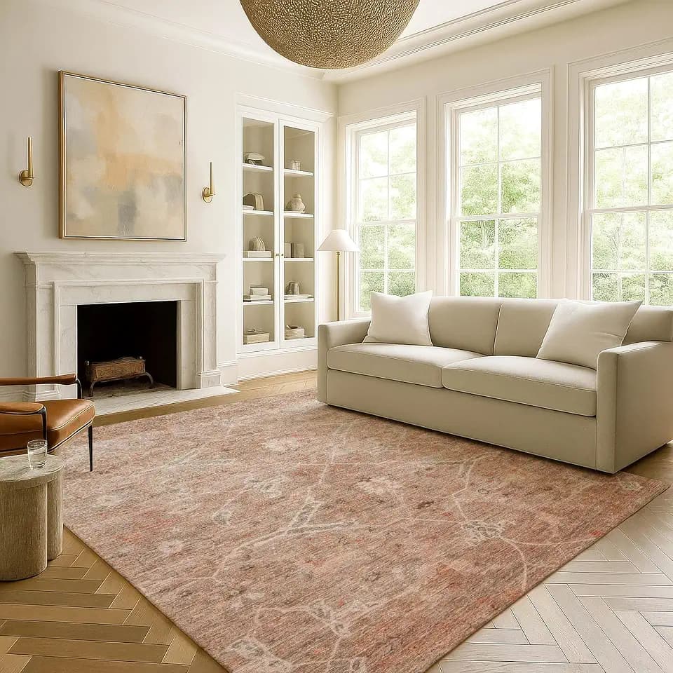 Addison Rugs Mayfield AMF2298 Coral 9' x 12' Indoor Premium Machine Washable Rug, Silky Soft, Easy Clean, Non Shedding, Bedroom, Living Room, Dining Room, Kitchen Rug