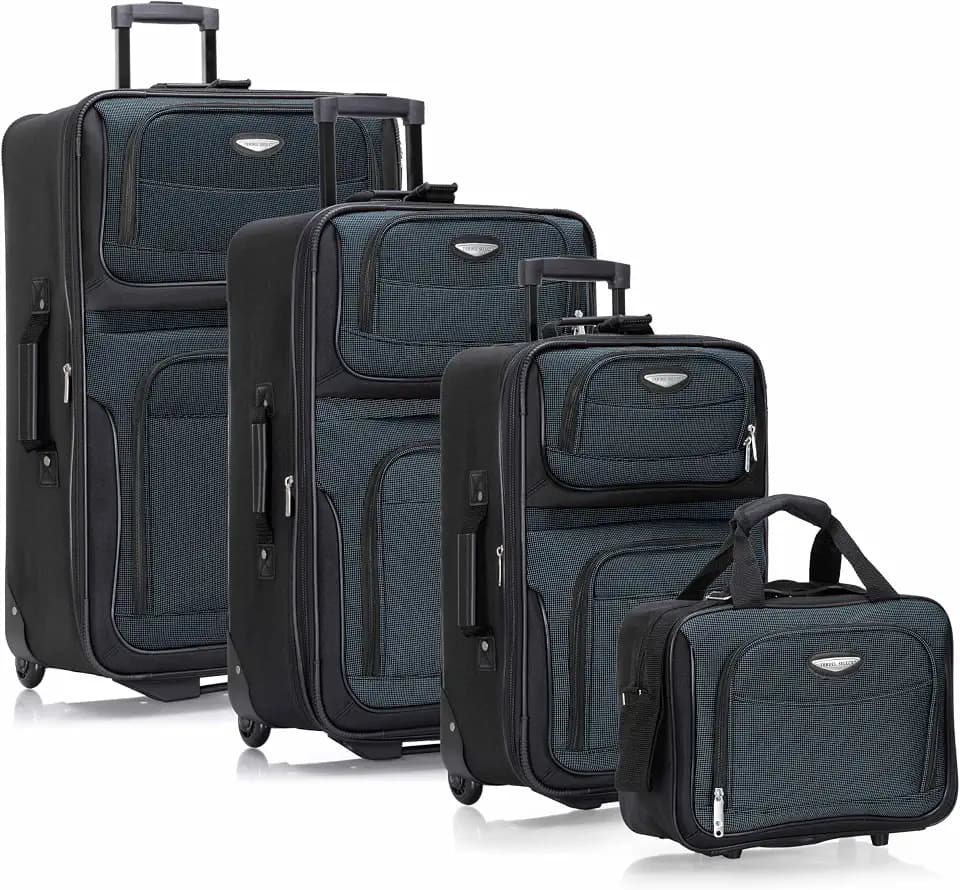 Travel Select Amsterdam Softside Expandable Luggage with Rolling Wheels, Navy, 4-Piece Set (15/21/25/29)