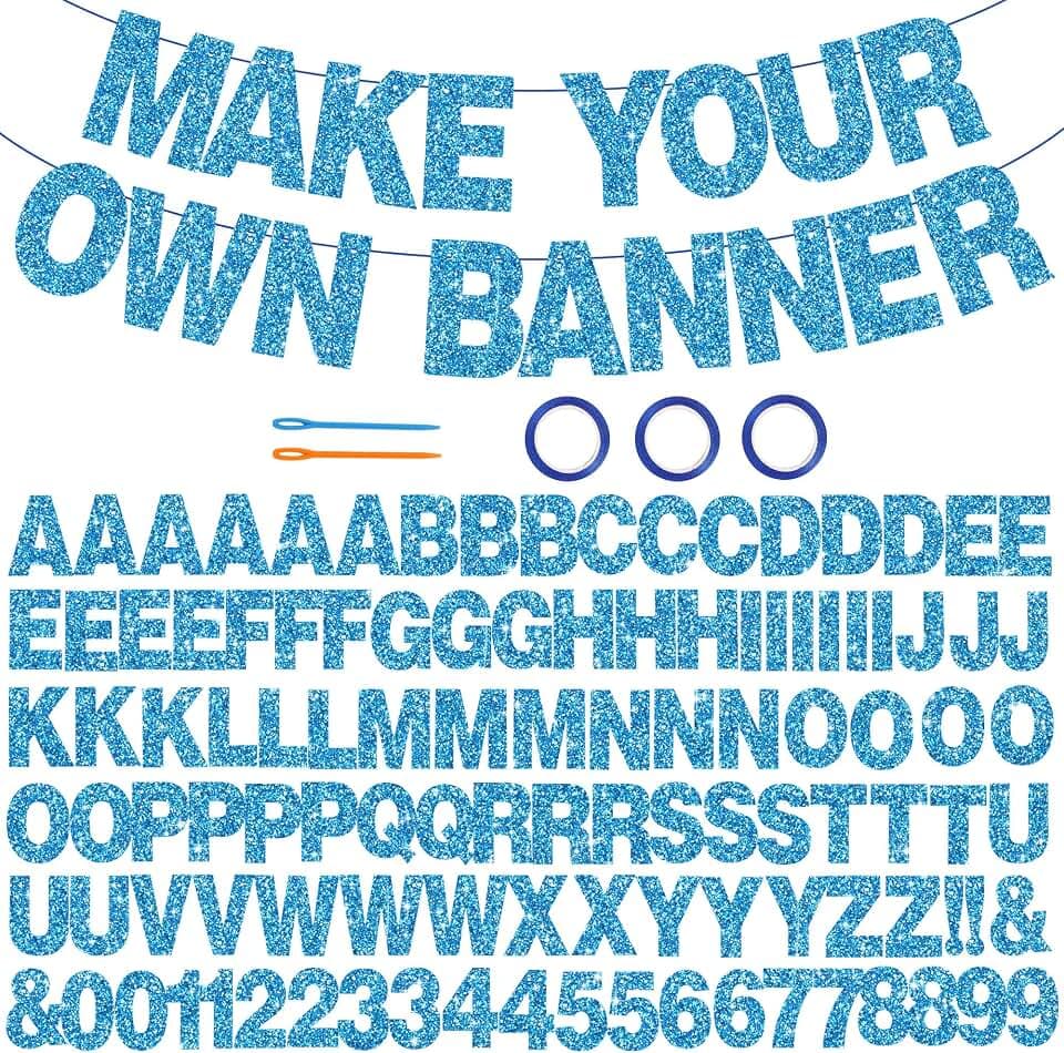 BEISHIDA Glitter Sky Blue 116 PCS A-Z DIY Letter Custom Banner Party Decor
