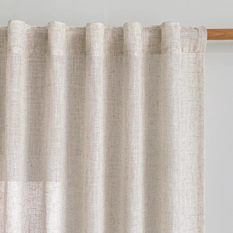 MYSKY HOME Linen Natural Farmhouse Kitchen Curtains 54 inches Long, Boho Curtain Panels Country Style Semi Sheer Window Panels for Home Decor, Light Filtering Privacy Drapes, 50" Wide, Pack-2