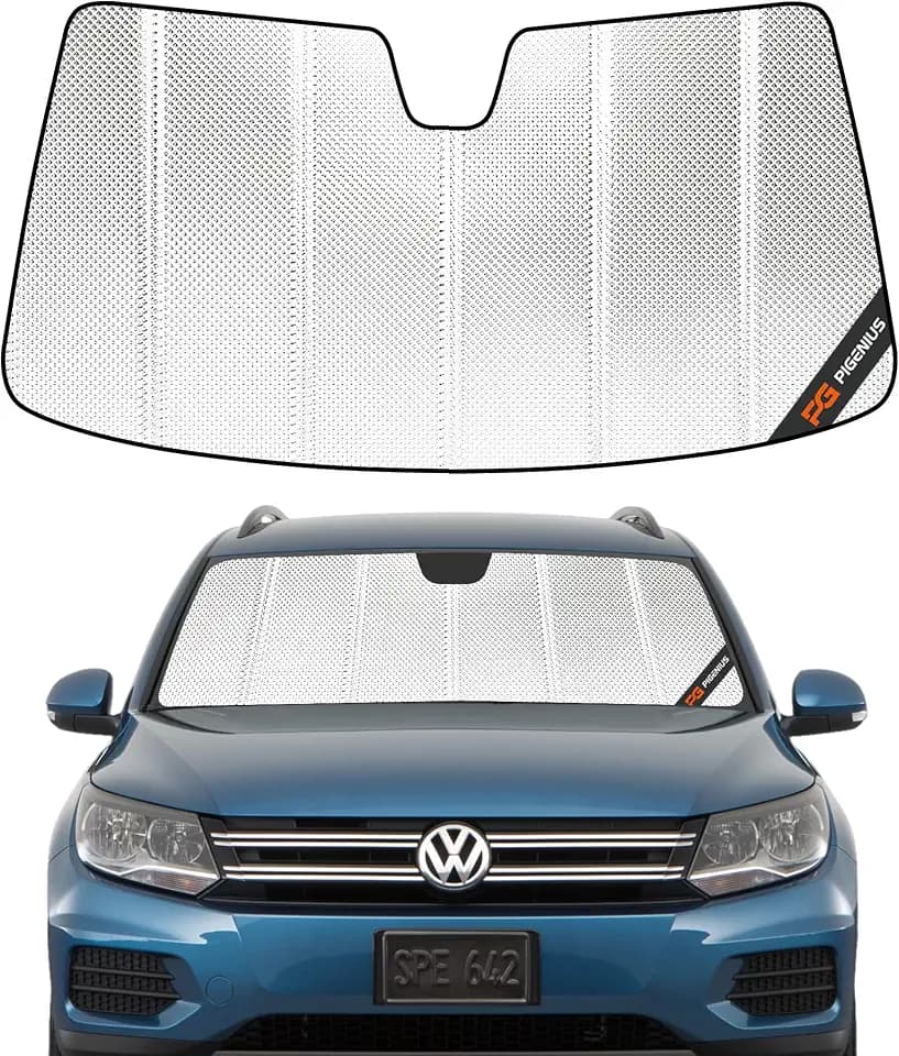 Pigenius Windshield Sun Shade for Volkswagen Tiguan 2009-2017, Volkswagen Tiguan Limited 2018. Reflective Aluminum Film Front Window Sunshade - BLAZBLOCK