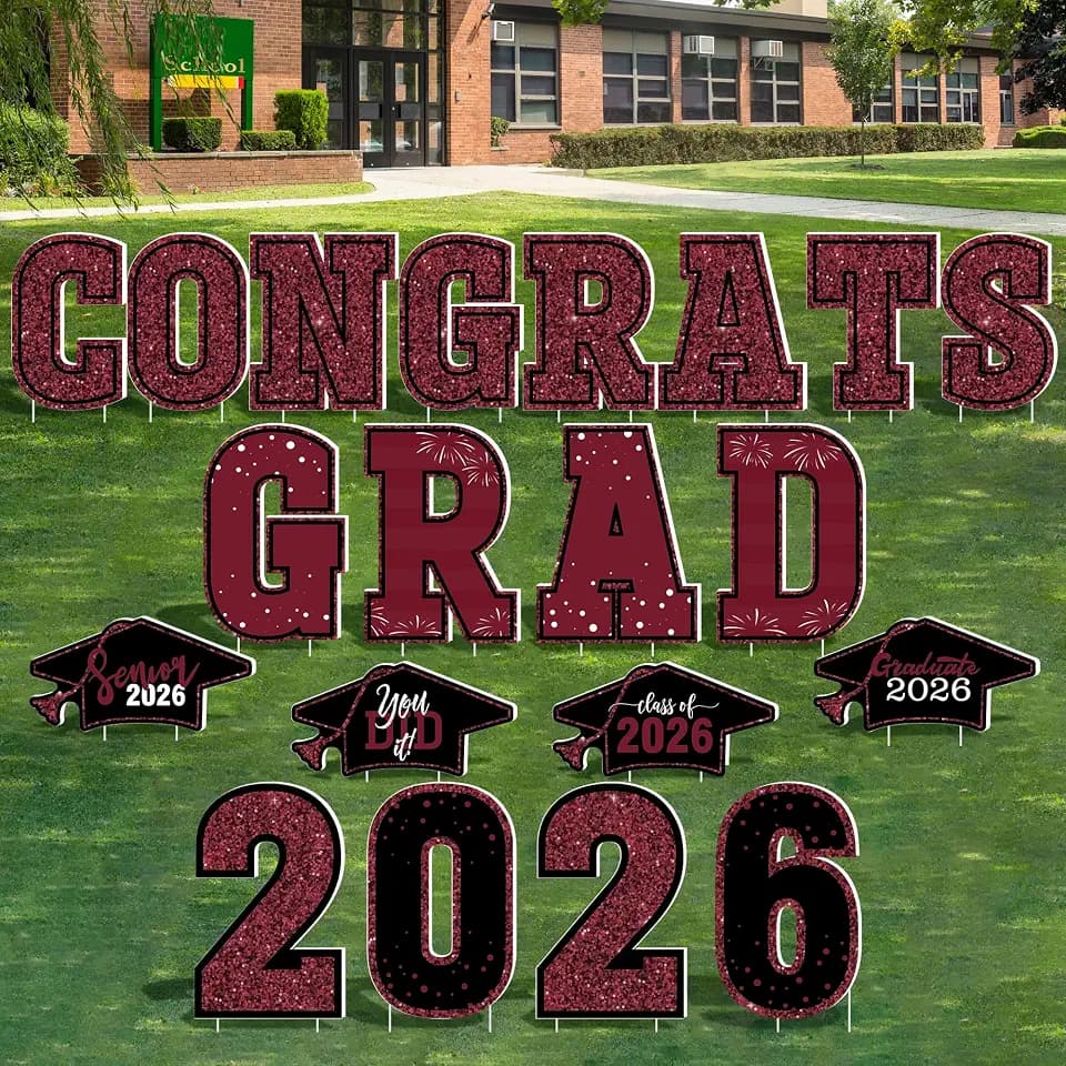 20PCS Wine Graduation Outdoor Decor Class of 2026 Signs with Stakes Lawn