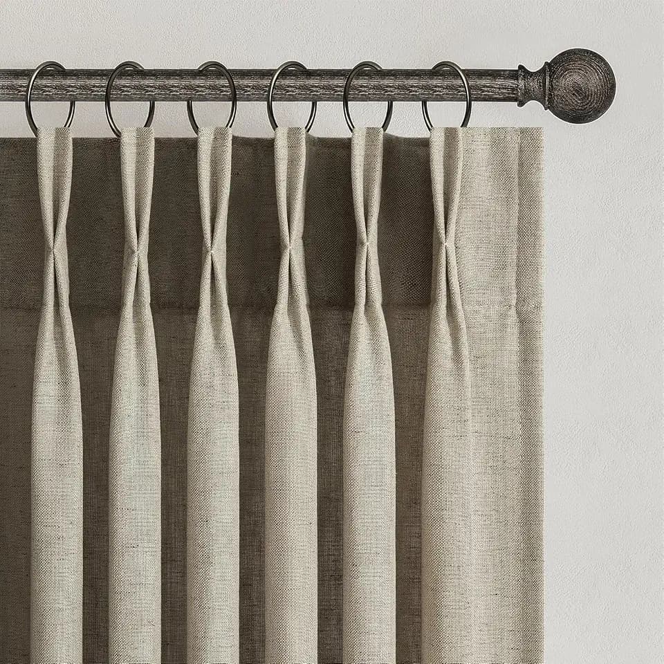 Topfinel 96 Inches Long Pinch Pleated Semi Sheer Curtains,Grey Beige Linen Blended Light Filtering Window Curtains 96 Length 2 Panels for Living Room Bedroom Pinch Pleat Drapes with Hooks,40" Wx96 L