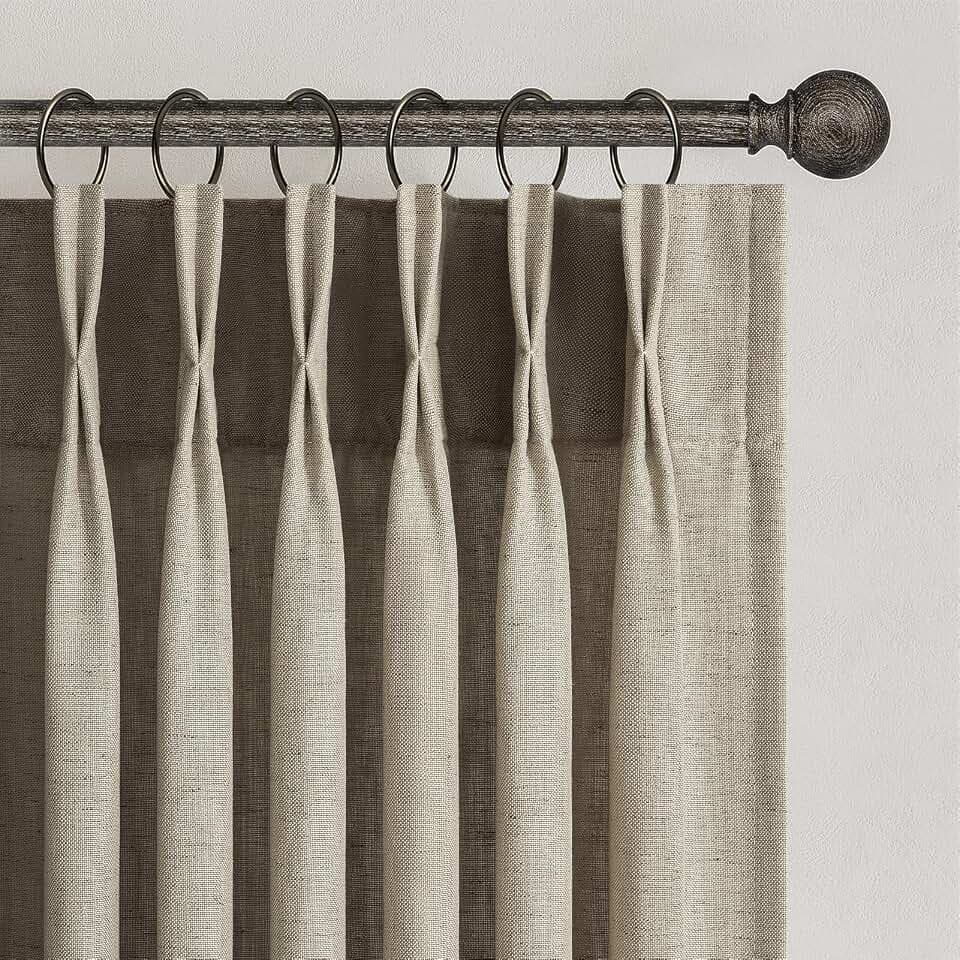 Topfinel 105 Inch Curtains 2 Panels Set,Two Packs Pinch Pleat Back Tab Linen Window Semi Sheer Privacy Thick Decorative Curtain Drapes for Living Room Bedroom,40x105 in Long,Grey Beige