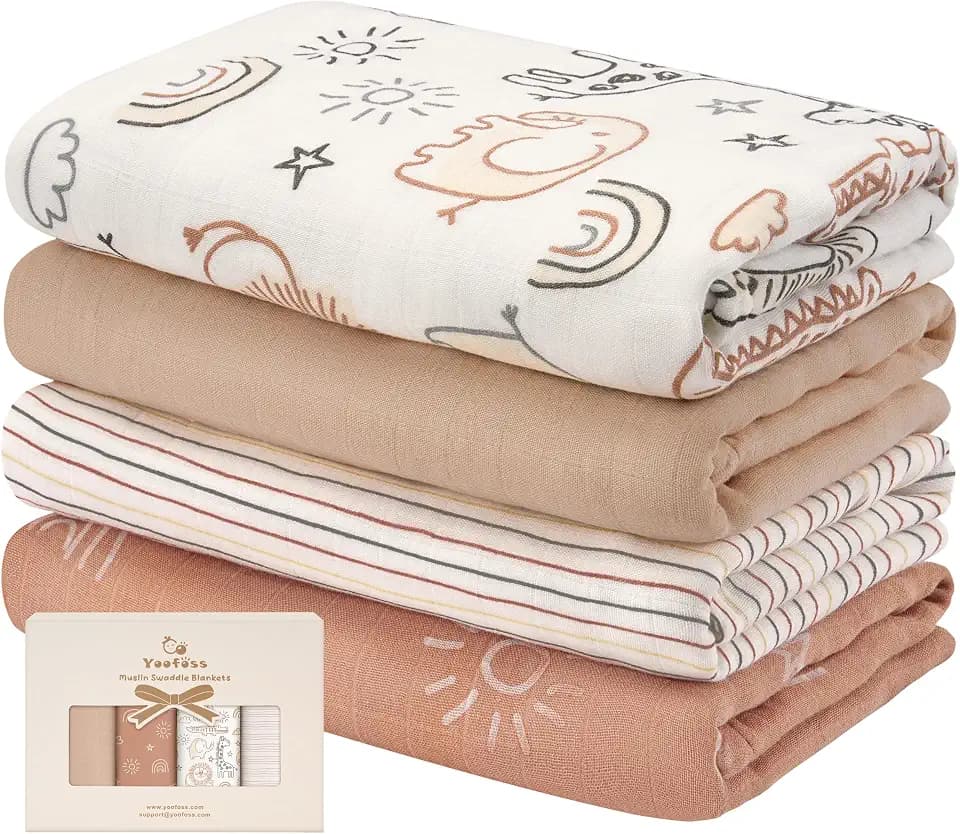Yoofoss 4er Pack Baby Pucktuch 120x120 cm Mullwindeln aus Baumwolle und Bambus Wickeltuch Swaddle Decke Tücher als Babydecke Puckdecke Mulltücher Badetuch Wickeldecke