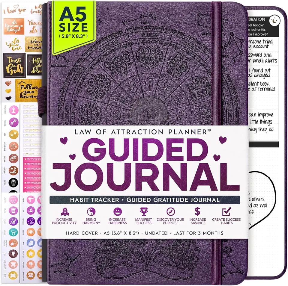 Guided Journal - A 90 Day Journey Creating Your Dream Life – Persönliches Dankbarkeits-Tagebuch, Wochenerfolgsplaner, Visionboard & Organizer + Planer-Aufkleber, undatiert