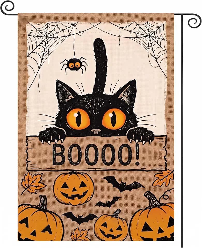 Halloween Garden Flag 12x18 Inch Double Sided, Rustic Burlap Welcome Yard Flags for Outside Porch Patio Autumn Outdoor Lawn Decoration