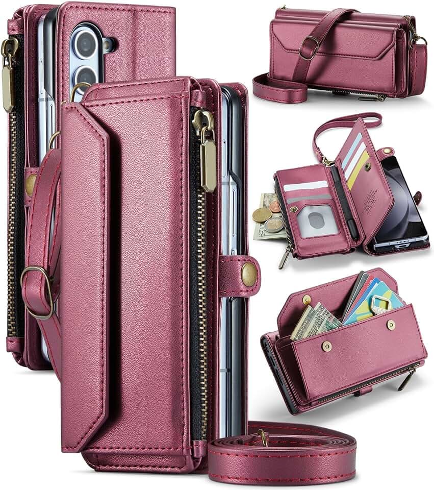 Asuwish Schutzhülle für Samsung Galaxy Z Fold 5 5G 2023, mit Reißverschluss, Brieftaschen-Hülle mit S-Stift und Leder-Flip, RFID-blockierend, Kreditkartenhalter, Schlitz, Handy-Zubehör, ZFold5, Z5, G,