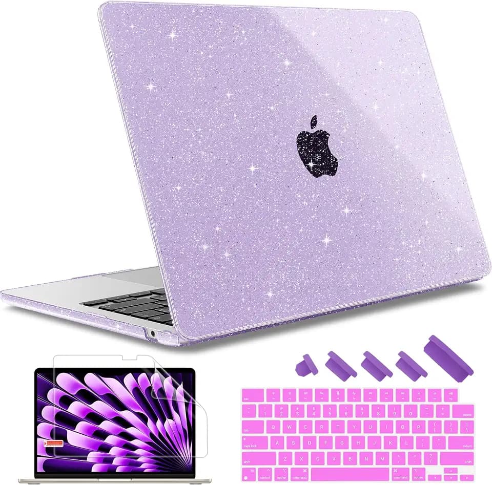May Chen for 2026 MacBook Air 15 inch Case 2025 2024 2023 A3448 M5 A3241 M4 A3114 M3 A2941 M2 with Liquid Retina Display & Touch ID, Plastic Hard Shell with Keyboard Cover - Purple Glitter