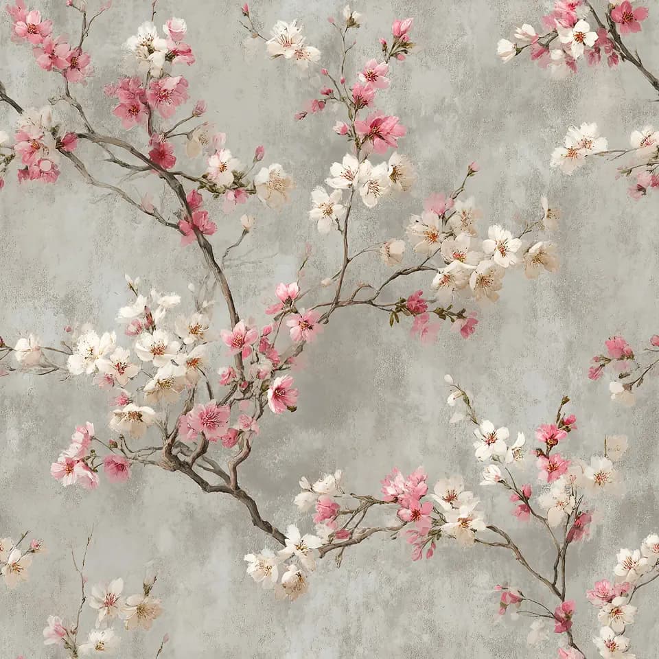 Dusty-Toned Branch Flower Removable Self-Adhesive Wallpaper for Bedroom & Living Room Decor 17.7×236 Inch,Waterproof Wall Covering for Accent Walls, Apartment, Nursery