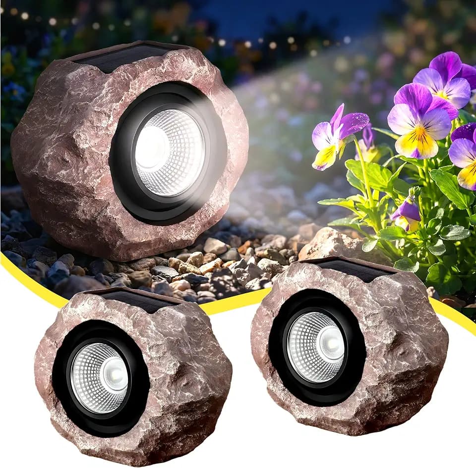 Solar Rock Lights Outdoor 2 Pack, Landscape Spotlight Faux Rock Lights Yard
