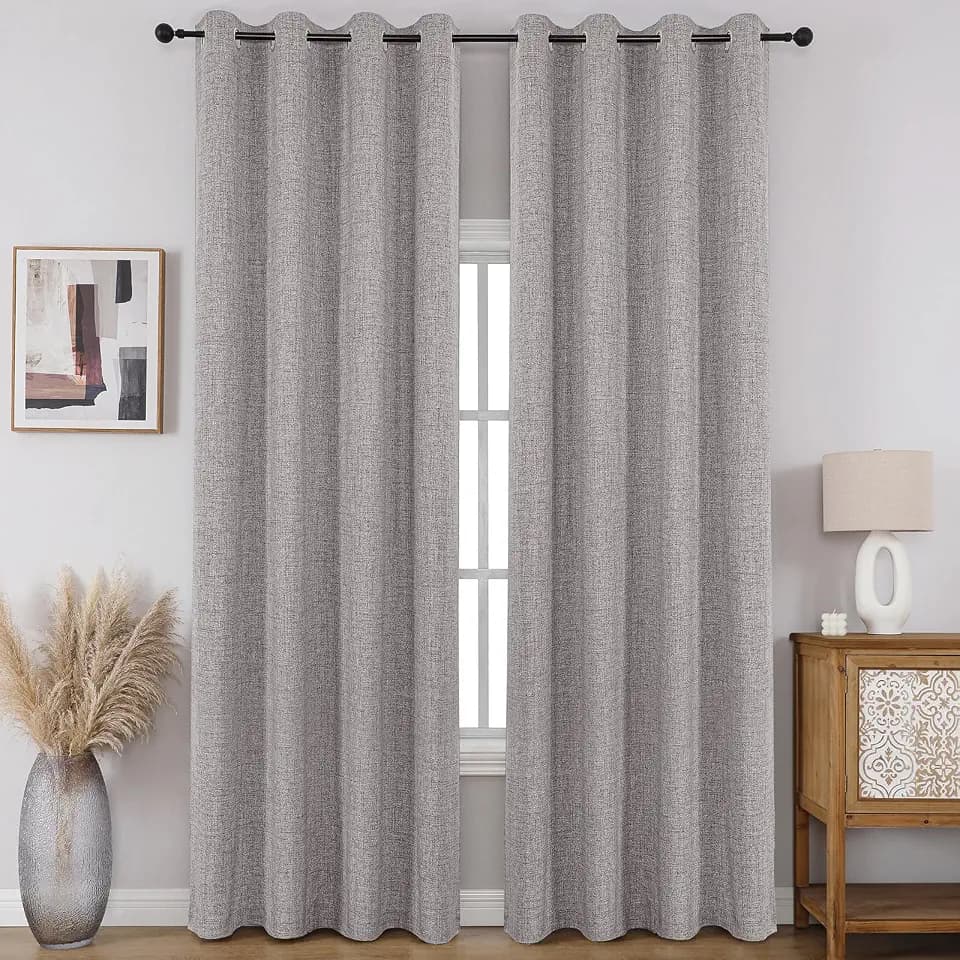 CUCRAF 100% Blackout Window Curtains 84 inches Long 2 Panels Set, Faux Linen Look Thermal Insulated Grommet Drapes, Room Darkening Curtain for Bedroom Living Room(W52 x L84 Inch, Light Grey)