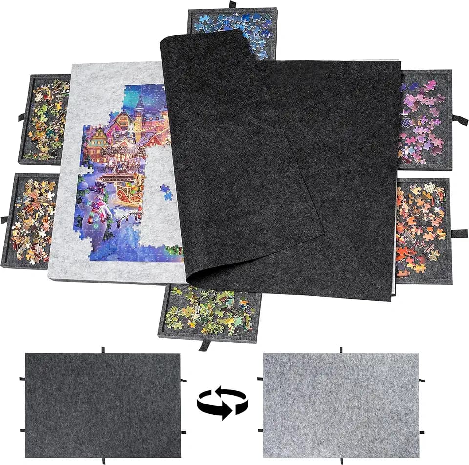 Lavievert 2-in-1 Wende-Puzzlebrett mit 6 Schubladen & Abdeckmatte, leichtes doppelseitiges Filz-Puzzle-Plateau für Erwachsene & Kinder, tragbarer Puzzletisch für Puzzlespiele bis zu 1500 Teile