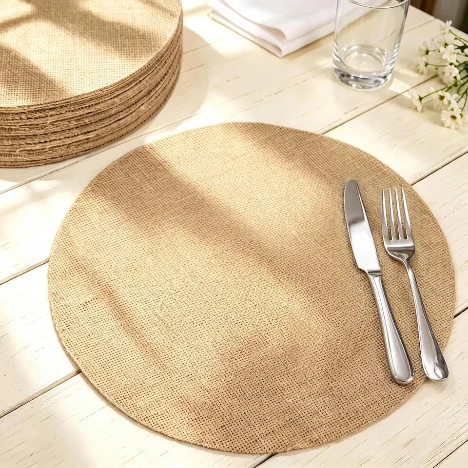 Kochorie 50 Pieces Burlap Placemats 11.8 Inch Round