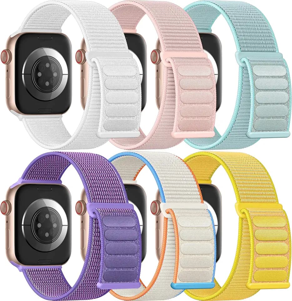 Easuny 6 Pack Sport Nylon Loop Compatible with Apple Watch Bands for Women